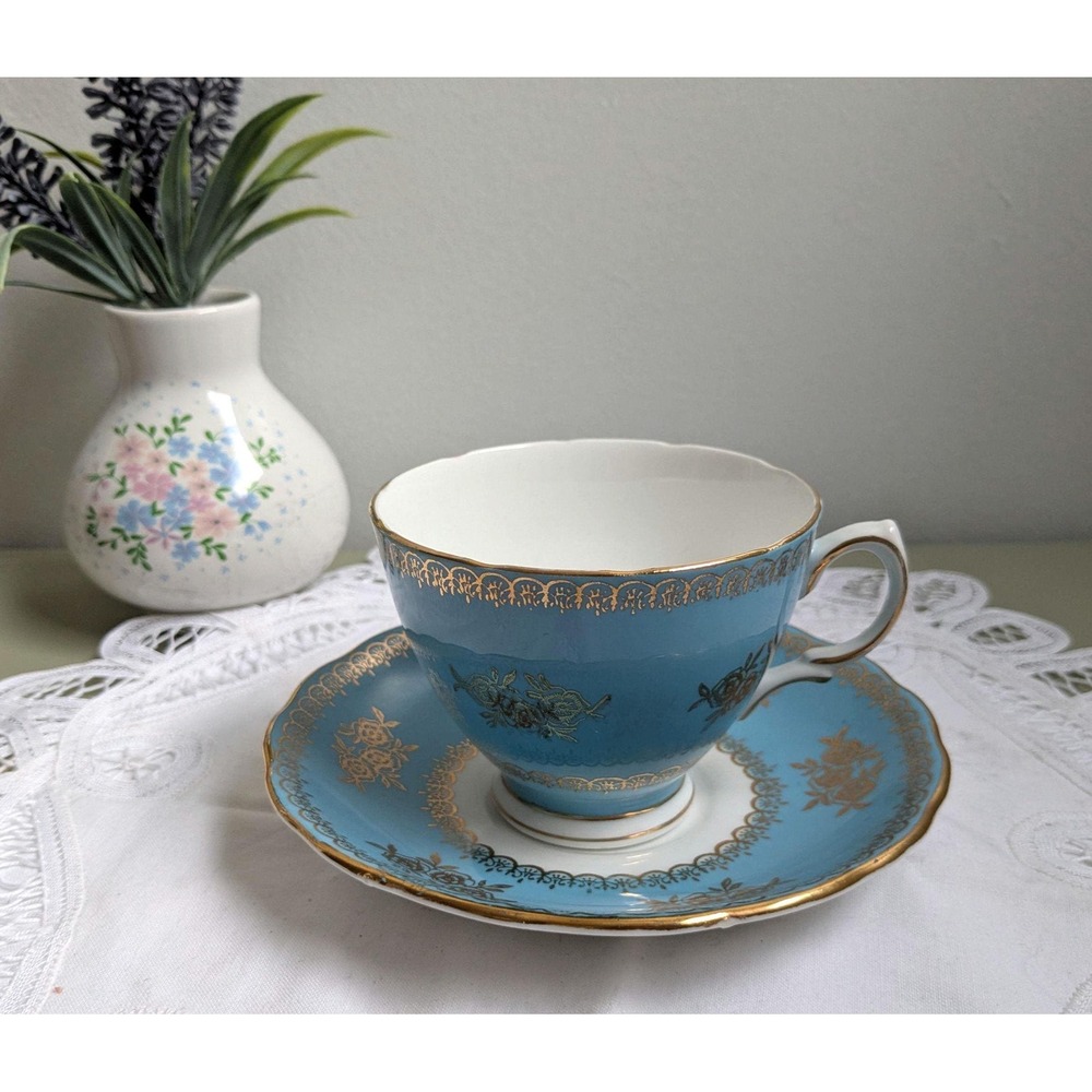 Vintage Colclough Blue Teacup and Saucer Set, English Bone‎ China Tea Cup